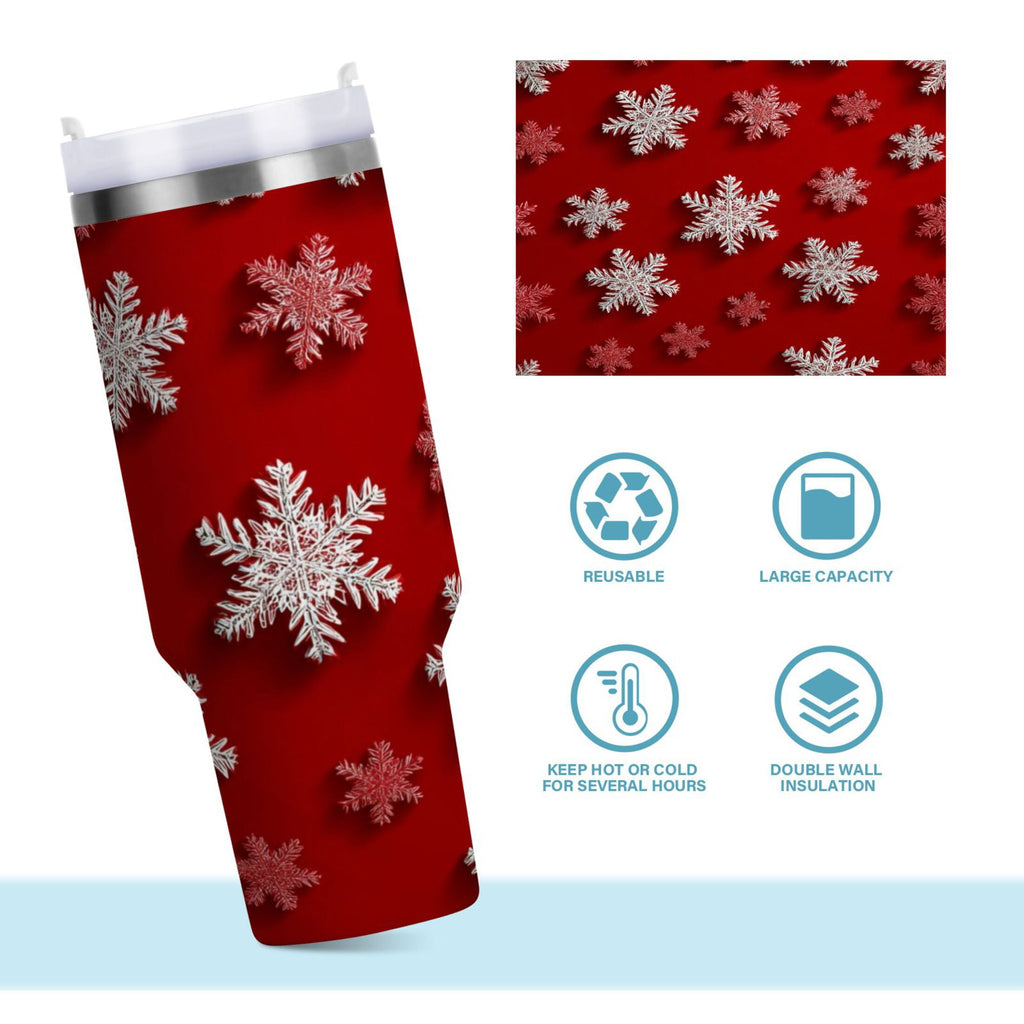 30 oz Insulated Stainless Steel Tumbler Double Wall Stainless Steel Tumbler with 2-Way Drinking Red and White Snowflakes | V9PF