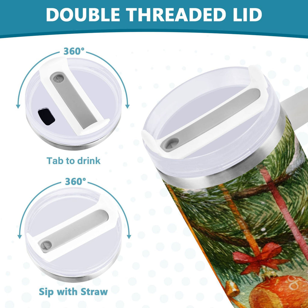 30 oz Insulated Stainless Steel Tumbler Double Wall Stainless Steel Tumbler with 2-Way Drinking Christmas Ornaments Watercolor Painting | I7RC