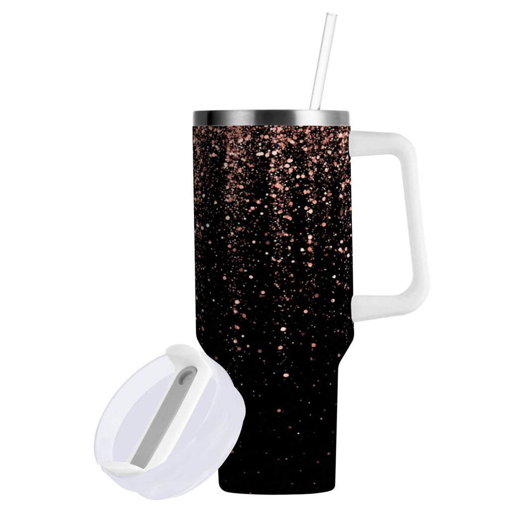 40 oz Insulated Stainless Steel Tumbler Double Wall Stainless Steel Tumbler with 2-Way Drinking Rose Gold Glitter | 6H6E