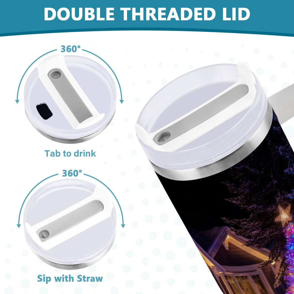 40 oz Insulated Stainless Steel Tumbler Double Wall Stainless Steel Tumbler with 2-Way Drinking Christmas Trees with Lights | A27R