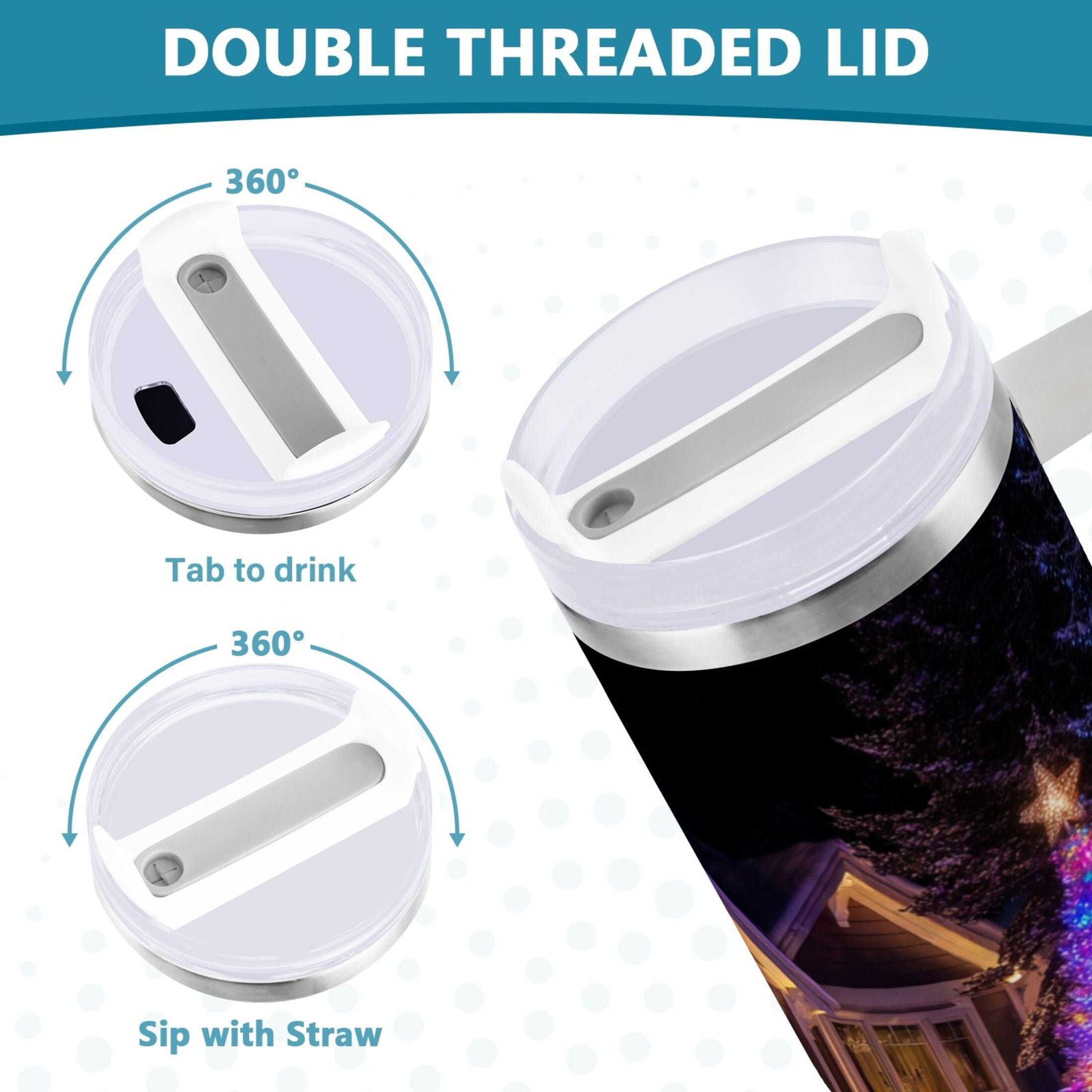 40 oz Insulated Stainless Steel Tumbler Double Wall Stainless Steel Tumbler with 2-Way Drinking Christmas Trees with Lights | A27R