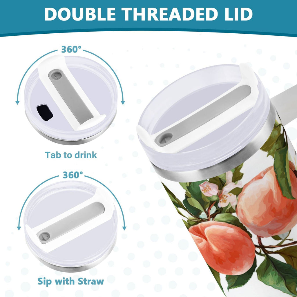 30 oz Insulated Stainless Steel Tumbler Double Wall Stainless Steel Tumbler with 2-Way Drinking Peach Fruit Pattern | 516Q