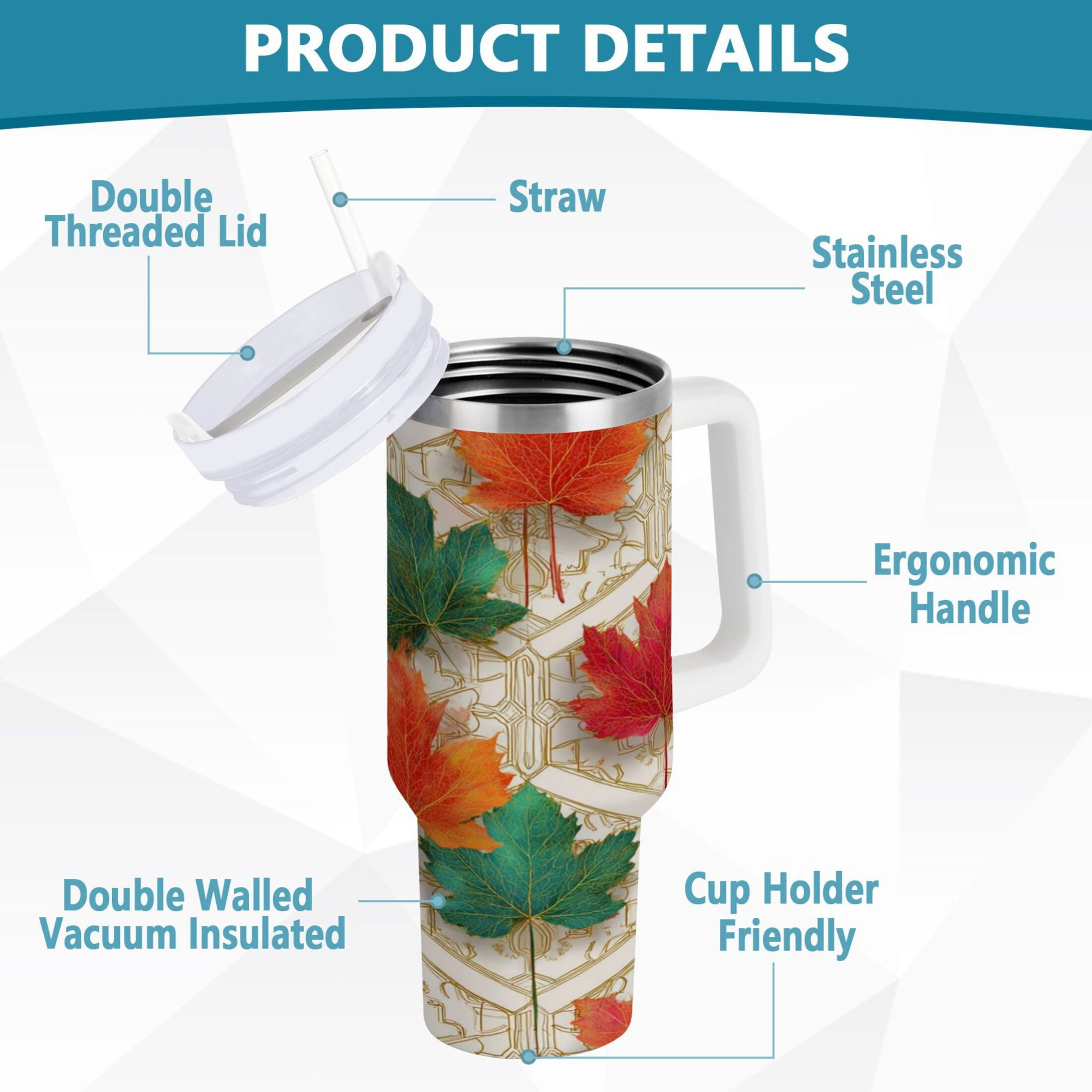 30 oz Insulated Stainless Steel Tumbler Double Wall Stainless Steel Tumbler with 2-Way Drinking Green and Red Maple Leaves | PU7M
