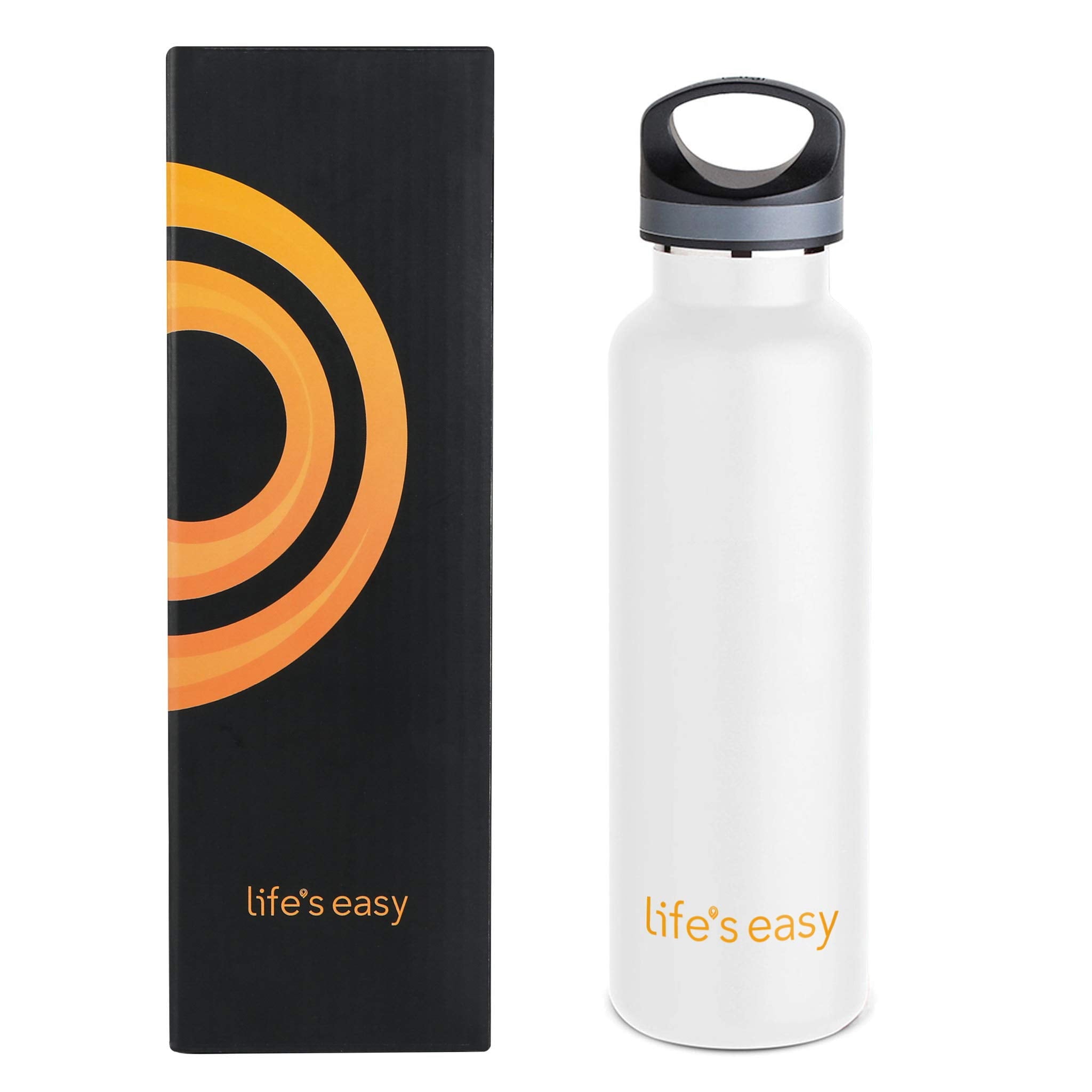 LIFE'S EASY 20 oz. Sports Insulated Water Bottle with Lid. Stainless Steel Vacuum Double Wall Thermo for Modern Hot and Cold Drinks, Simple Metal Hydro Canteen for Travel Men and Women (White) | IJQI