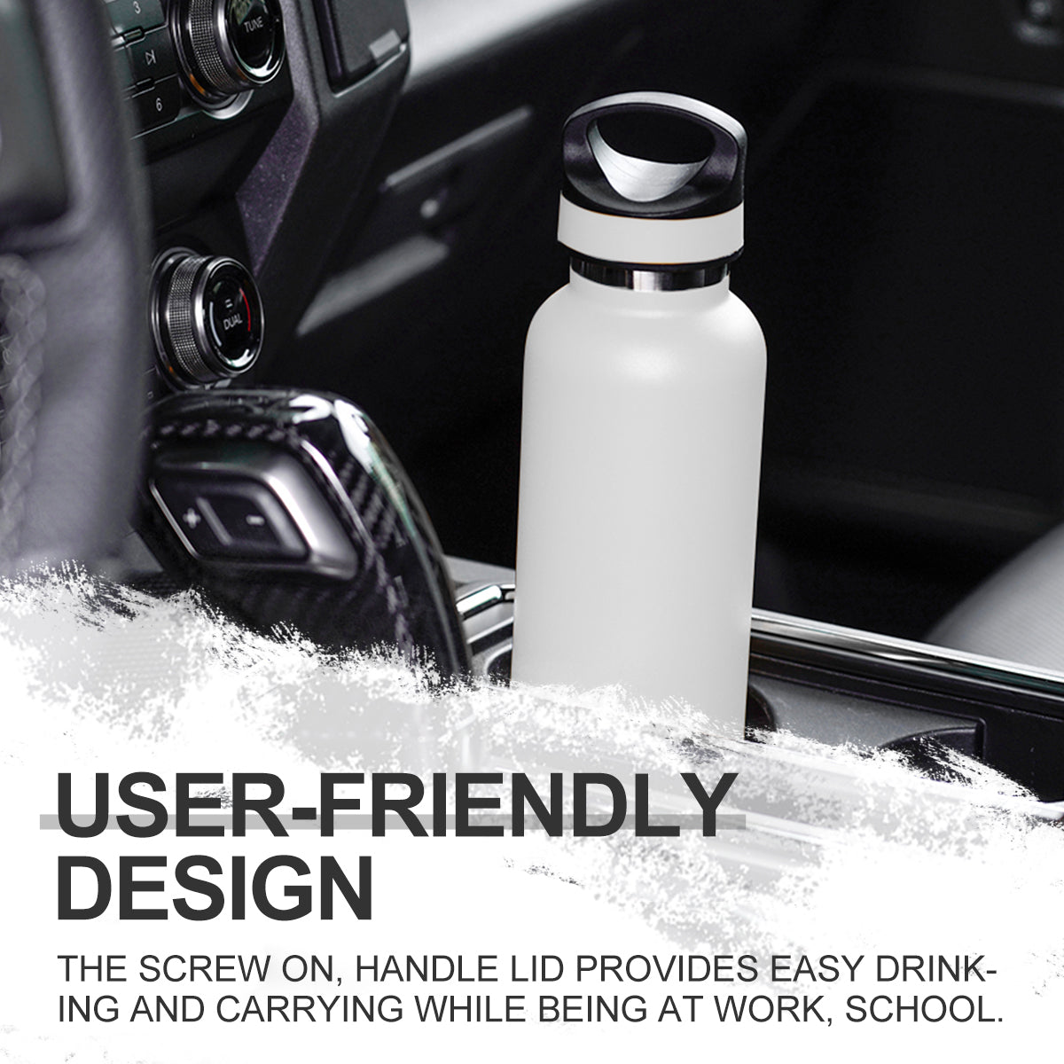 LIFE'S EASY 20 oz. Sports Insulated Water Bottle with Lid. Stainless Steel Vacuum Double Wall Thermo for Modern Hot and Cold Drinks, Simple Metal Hydro Canteen for Travel Men and Women (White) | IJQI