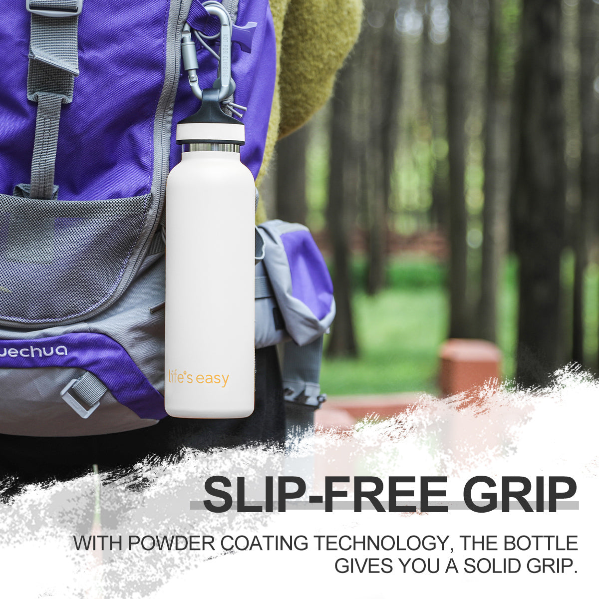 LIFE'S EASY 20 oz. Sports Insulated Water Bottle with Lid. Stainless Steel Vacuum Double Wall Thermo for Modern Hot and Cold Drinks, Simple Metal Hydro Canteen for Travel Men and Women (White) | IJQI