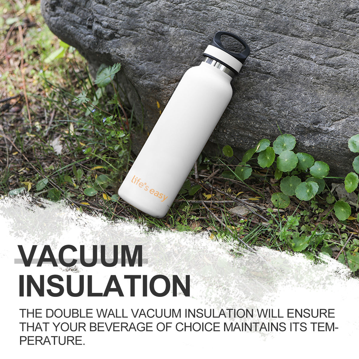 LIFE'S EASY 20 oz. Sports Insulated Water Bottle with Lid. Stainless Steel Vacuum Double Wall Thermo for Modern Hot and Cold Drinks, Simple Metal Hydro Canteen for Travel Men and Women (White) | IJQI