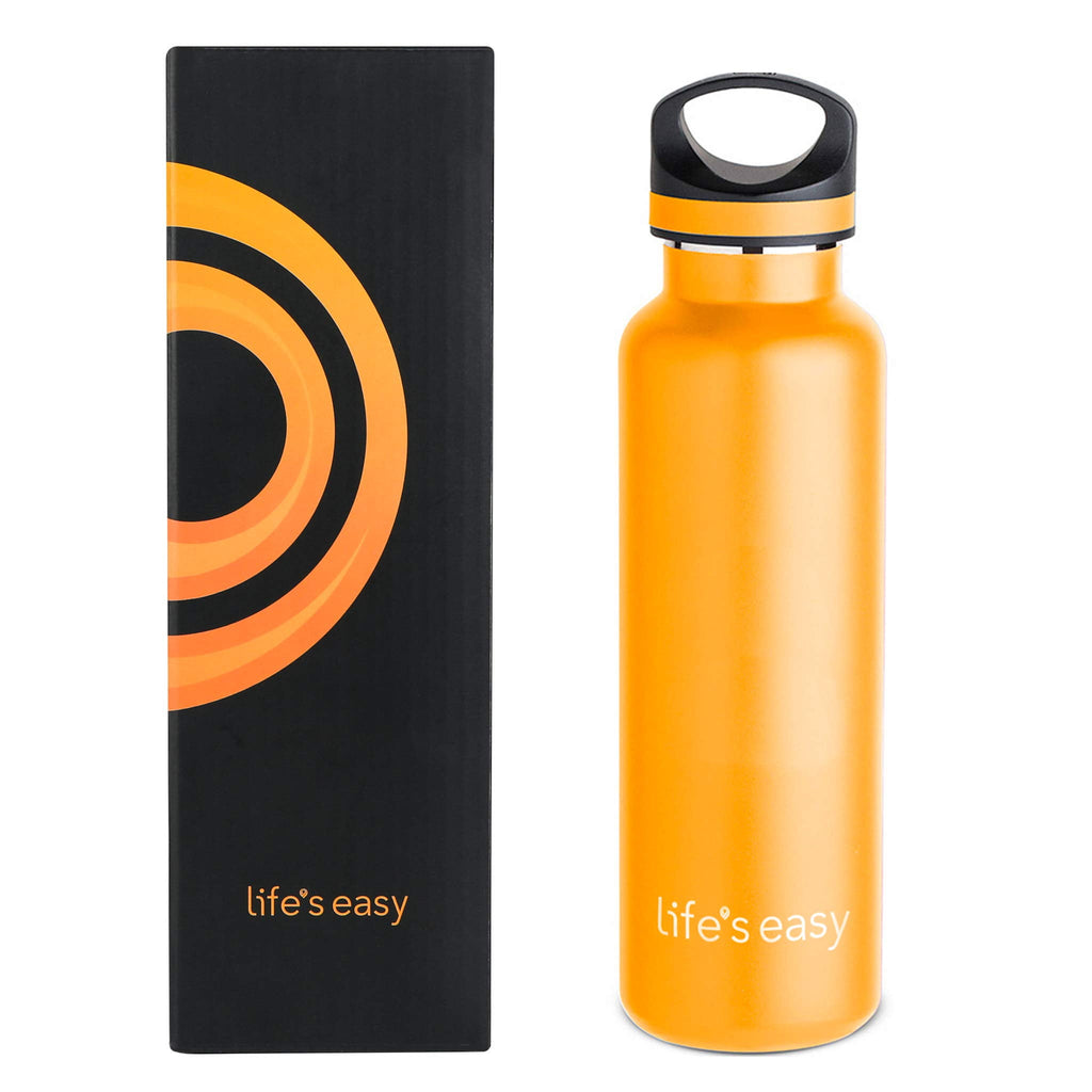 LIFE'S EASY 20 oz. Sports Insulated Water Bottle with Lid. Stainless Steel Vacuum Double Wall Thermo for Modern Hot and Cold Drinks, Simple Metal Hydro Canteen for Travel Men and Women (White) | IJQI