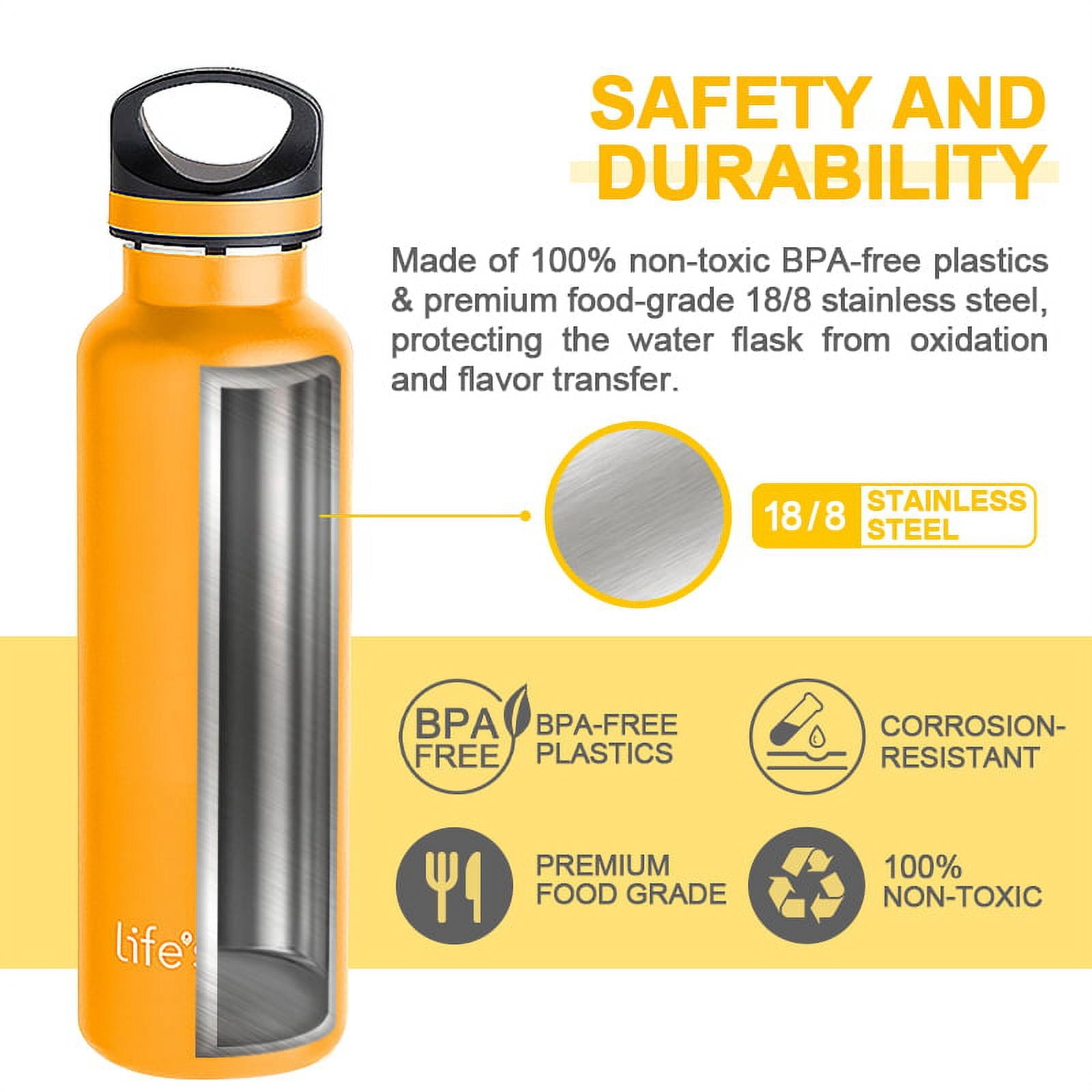 LIFE'S EASY 20 oz. Sports Insulated Water Bottle with Lid. Stainless Steel Vacuum Double Wall Thermo for Modern Hot and Cold Drinks, Simple Metal Hydro Canteen for Travel Men and Women (White) | IJQI