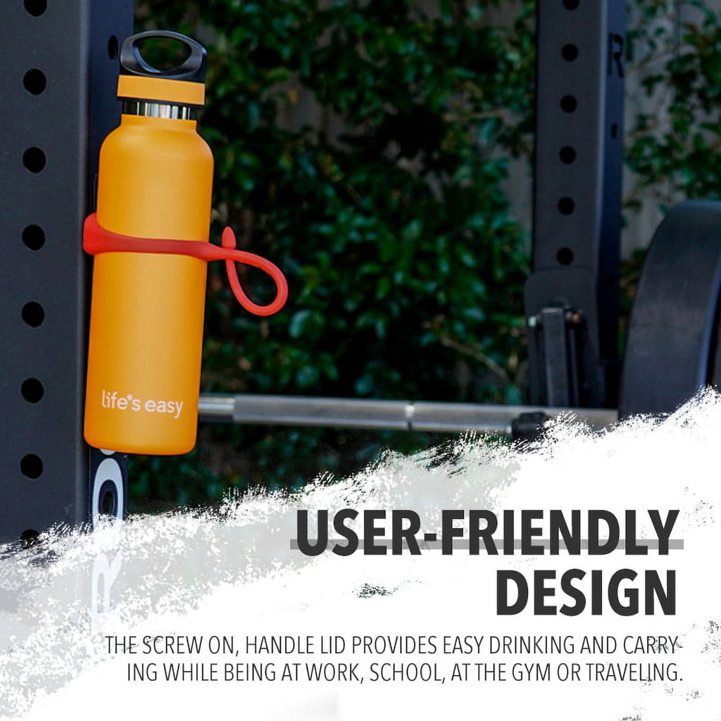 LIFE'S EASY 20 oz. Sports Insulated Water Bottle with Lid. Stainless Steel Vacuum Double Wall Thermo for Modern Hot and Cold Drinks, Simple Metal Hydro Canteen for Travel Men and Women (White) | IJQI