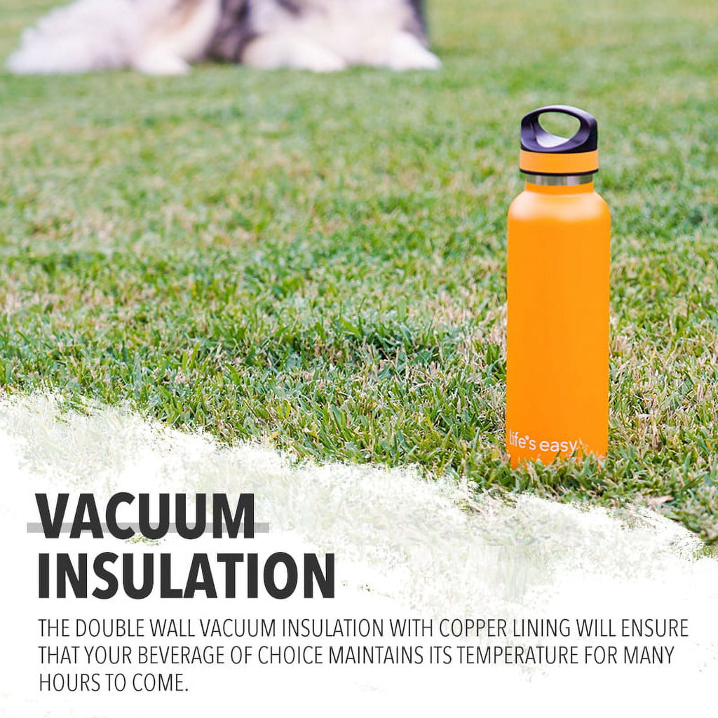 LIFE'S EASY 20 oz. Sports Insulated Water Bottle with Lid. Stainless Steel Vacuum Double Wall Thermo for Modern Hot and Cold Drinks, Simple Metal Hydro Canteen for Travel Men and Women (White) | IJQI