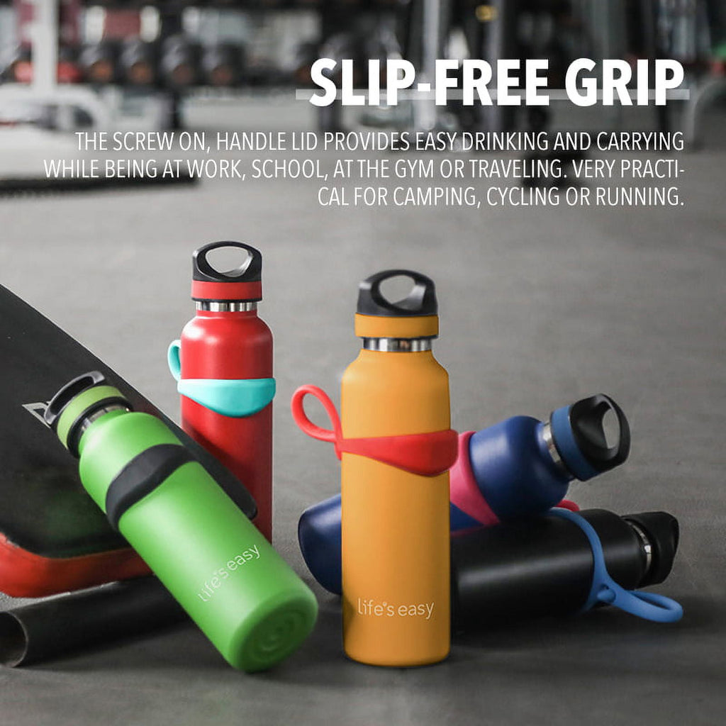 LIFE'S EASY 20 oz. Sports Insulated Water Bottle with Lid. Stainless Steel Vacuum Double Wall Thermo for Modern Hot and Cold Drinks, Simple Metal Hydro Canteen for Travel Men and Women (White) | IJQI