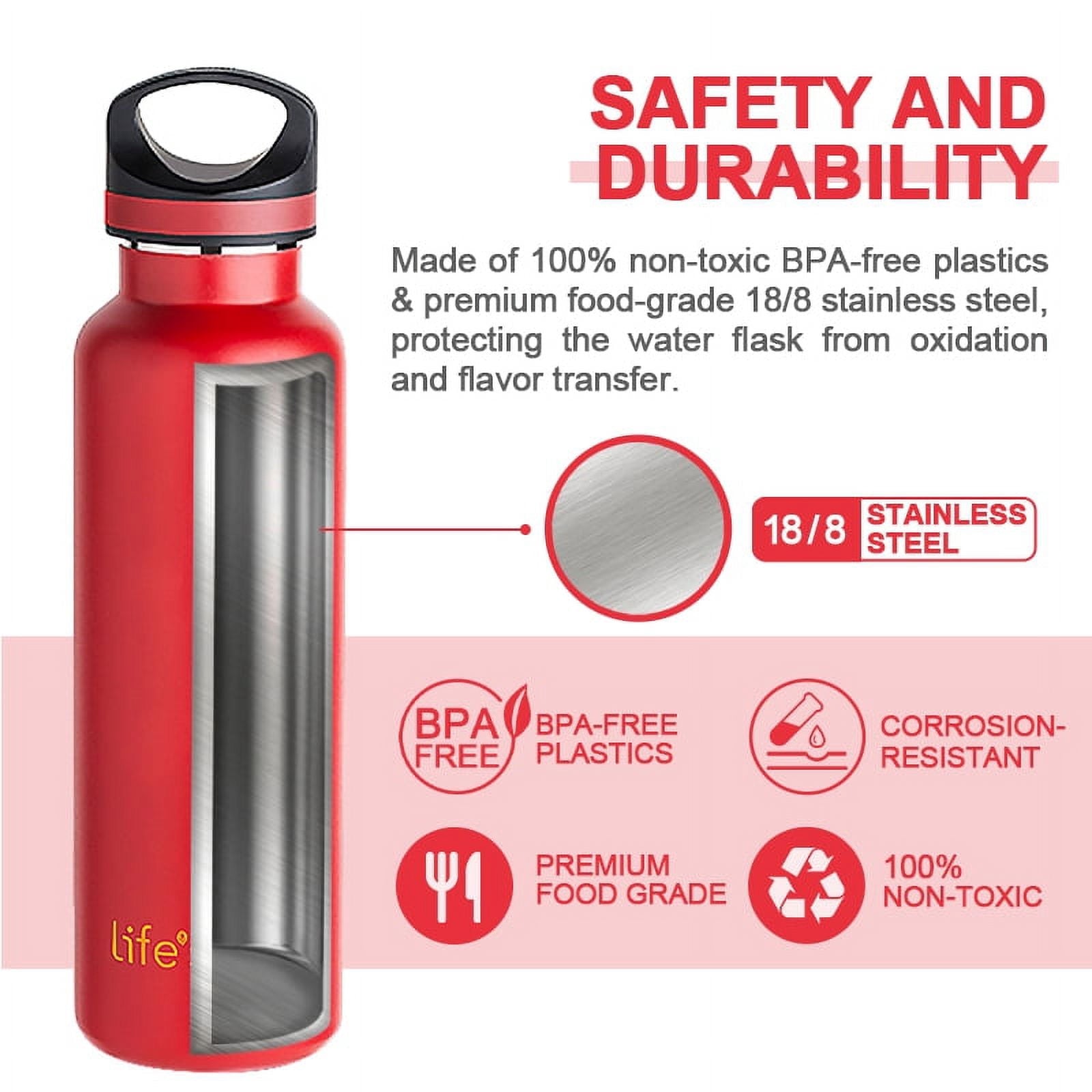LIFE'S EASY 20 oz. Sports Insulated Water Bottle with Lid. Stainless Steel Vacuum Double Wall Thermo for Modern Hot and Cold Drinks, Simple Metal Hydro Canteen for Travel Men and Women (White) | IJQI