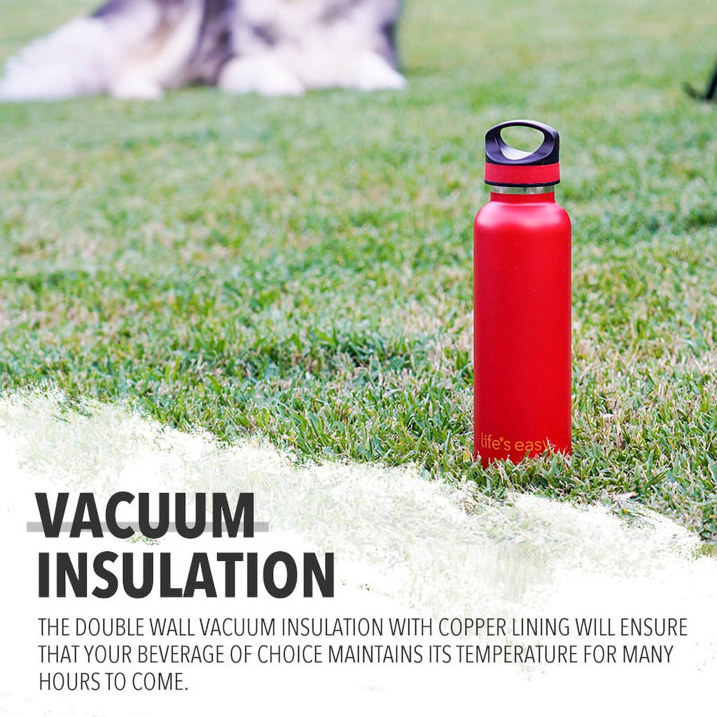 LIFE'S EASY 20 oz. Sports Insulated Water Bottle with Lid. Stainless Steel Vacuum Double Wall Thermo for Modern Hot and Cold Drinks, Simple Metal Hydro Canteen for Travel Men and Women (White) | IJQI