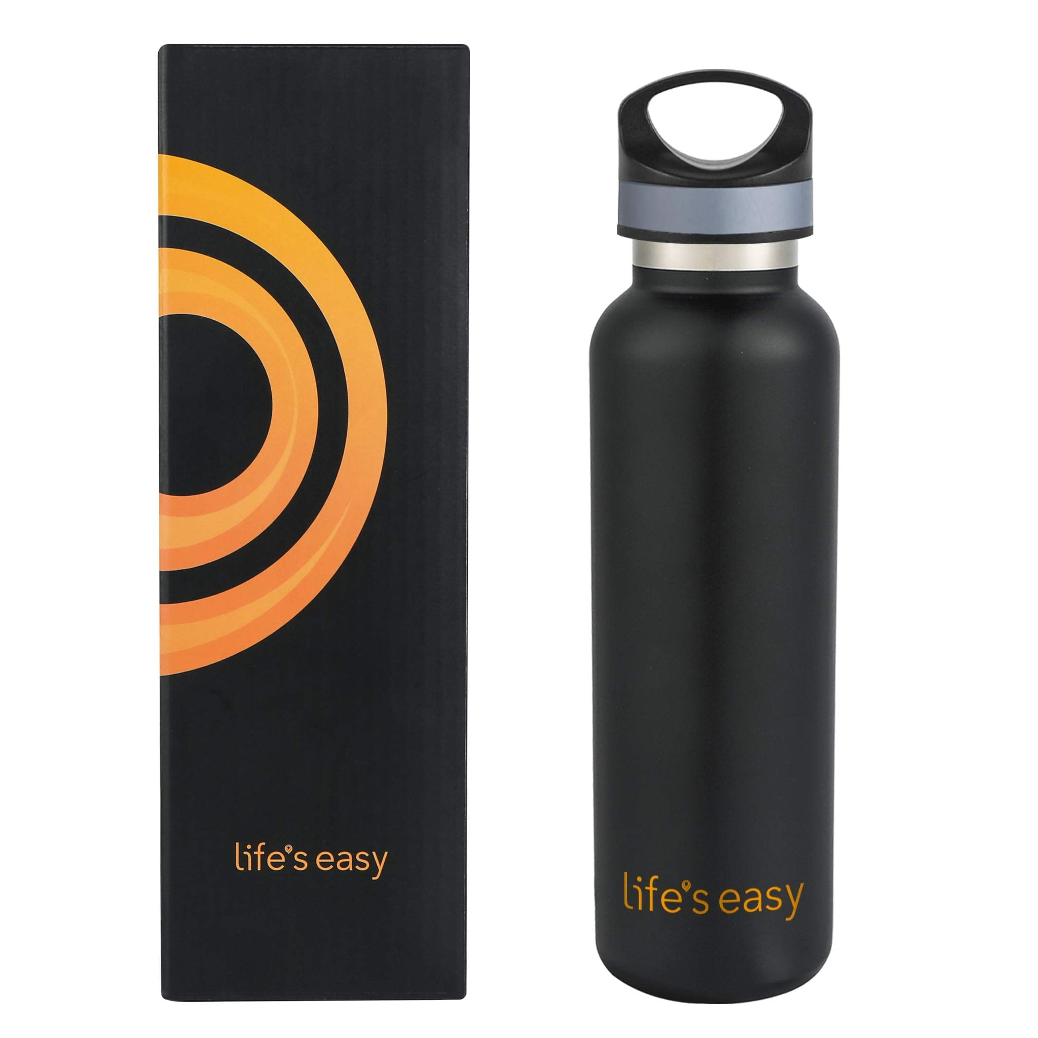 LIFE'S EASY 20 oz. Sports Insulated Water Bottle with Lid. Stainless Steel Vacuum Double Wall Thermo for Modern Hot and Cold Drinks, Simple Metal Hydro Canteen for Travel Men and Women (White) | IJQI
