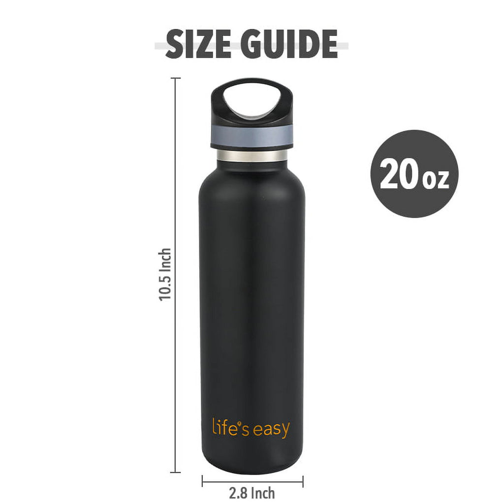 LIFE'S EASY 20 oz. Sports Insulated Water Bottle with Lid. Stainless Steel Vacuum Double Wall Thermo for Modern Hot and Cold Drinks, Simple Metal Hydro Canteen for Travel Men and Women (White) | IJQI