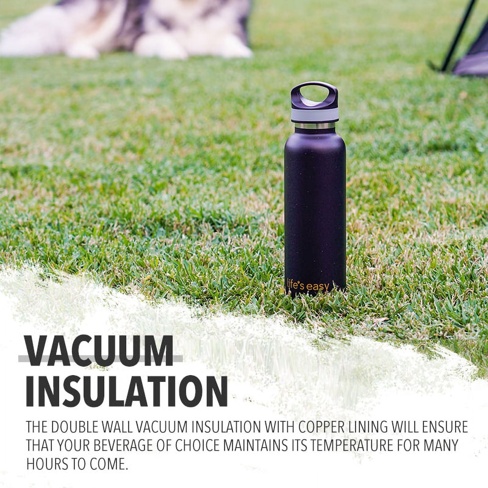 LIFE'S EASY 20 oz. Sports Insulated Water Bottle with Lid. Stainless Steel Vacuum Double Wall Thermo for Modern Hot and Cold Drinks, Simple Metal Hydro Canteen for Travel Men and Women (White) | IJQI
