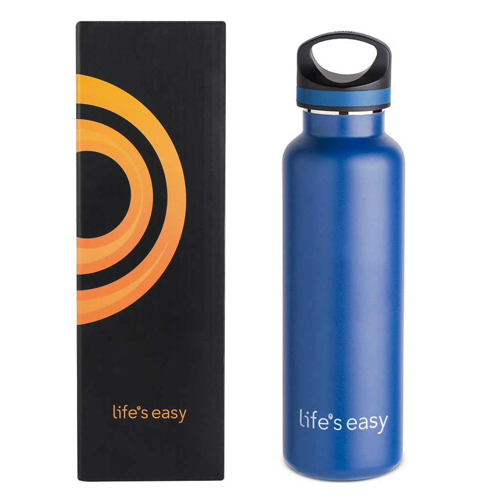 LIFE'S EASY 20 oz. Sports Insulated Water Bottle with Lid. Stainless Steel Vacuum Double Wall Thermo for Modern Hot and Cold Drinks, Simple Metal Hydro Canteen for Travel Men and Women (White) | IJQI