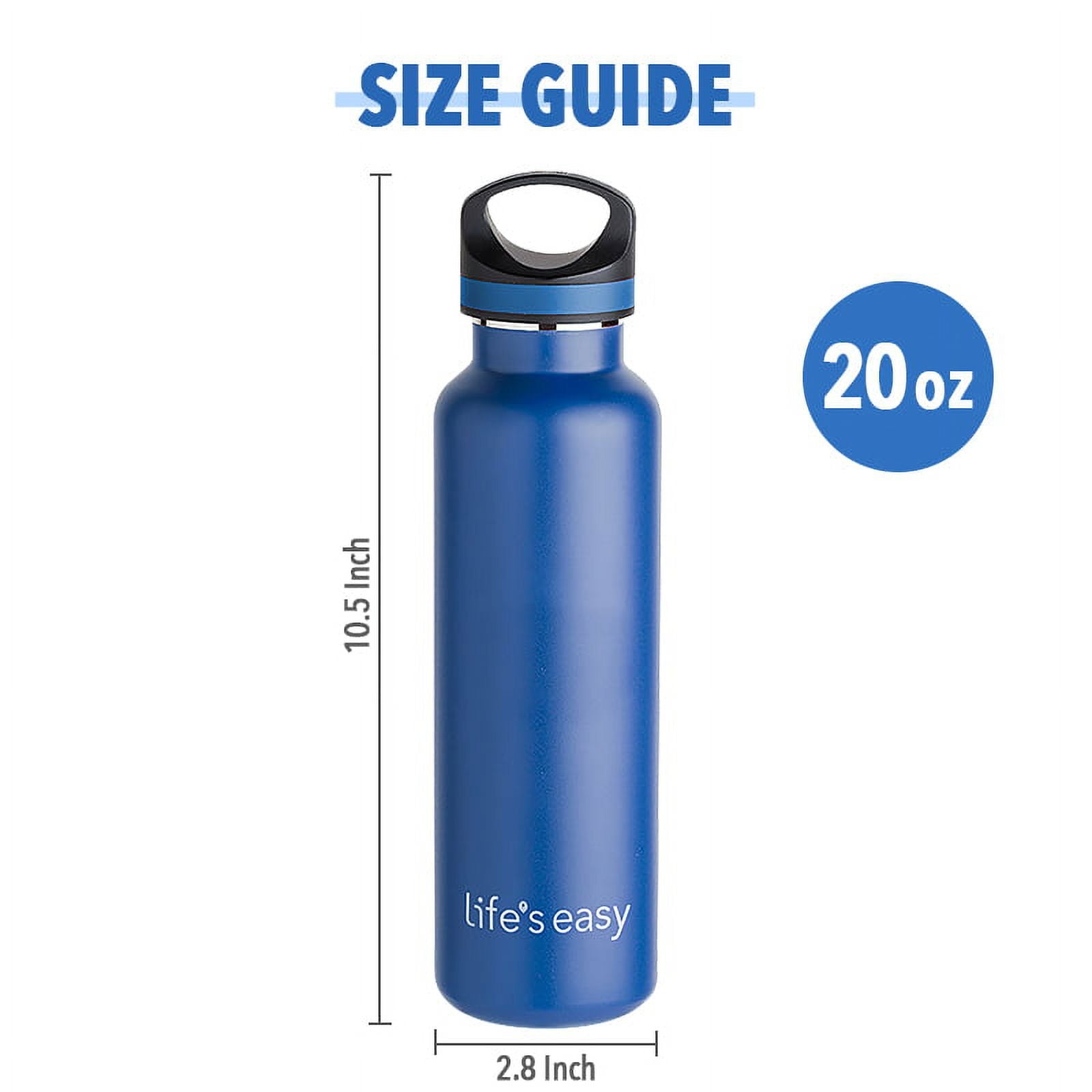 LIFE'S EASY 20 oz. Sports Insulated Water Bottle with Lid. Stainless Steel Vacuum Double Wall Thermo for Modern Hot and Cold Drinks, Simple Metal Hydro Canteen for Travel Men and Women (White) | IJQI