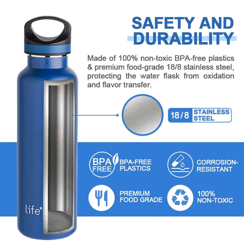 LIFE'S EASY 20 oz. Sports Insulated Water Bottle with Lid. Stainless Steel Vacuum Double Wall Thermo for Modern Hot and Cold Drinks, Simple Metal Hydro Canteen for Travel Men and Women (White) | IJQI