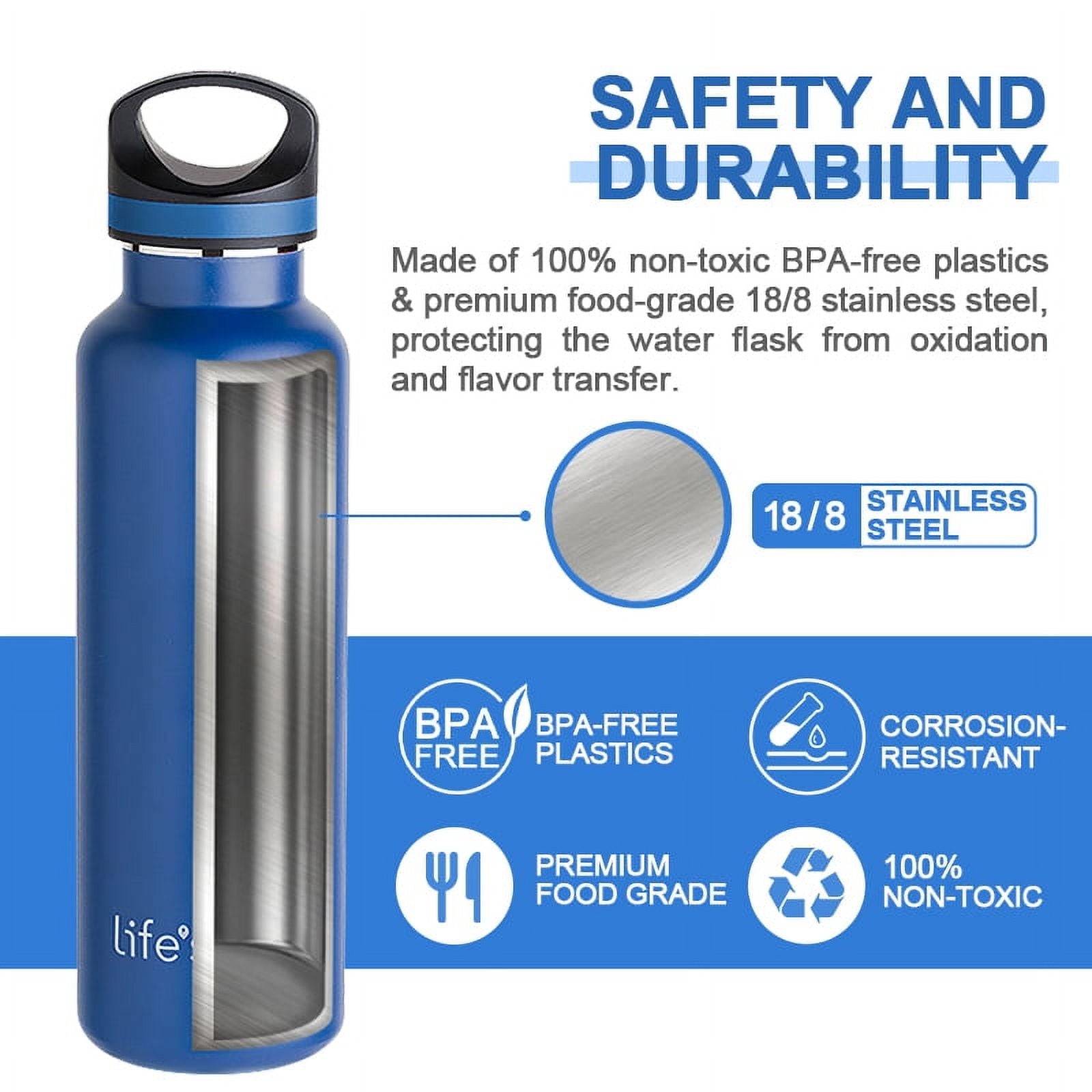 LIFE'S EASY 20 oz. Sports Insulated Water Bottle with Lid. Stainless Steel Vacuum Double Wall Thermo for Modern Hot and Cold Drinks, Simple Metal Hydro Canteen for Travel Men and Women (White) | IJQI