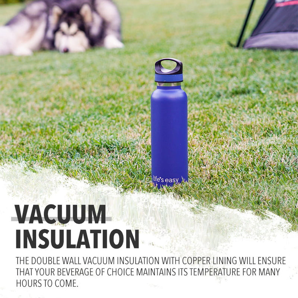 LIFE'S EASY 20 oz. Sports Insulated Water Bottle with Lid. Stainless Steel Vacuum Double Wall Thermo for Modern Hot and Cold Drinks, Simple Metal Hydro Canteen for Travel Men and Women (White) | IJQI