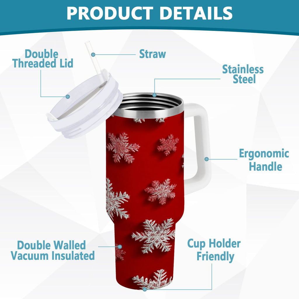 30 oz Insulated Stainless Steel Tumbler Double Wall Stainless Steel Tumbler with 2-Way Drinking Red and White Snowflakes | V9PF