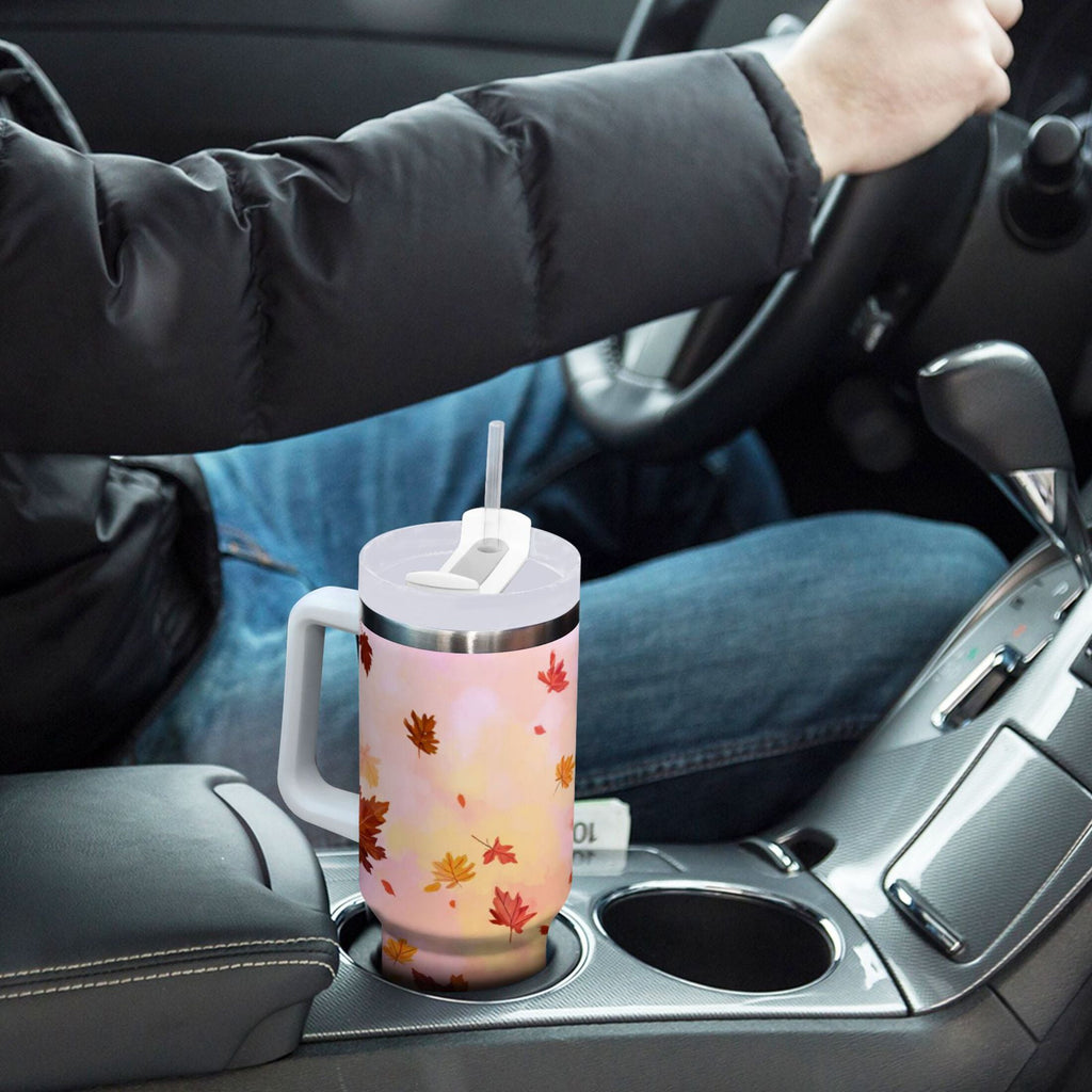 30 oz Insulated Stainless Steel Tumbler Double Wall Stainless Steel Tumbler with 2-Way Drinking Autumn Leaves Falling | Q662