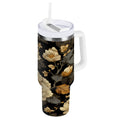 30 oz Insulated Stainless Steel Tumbler Double Wall Stainless Steel Tumbler with 2-Way Drinking Elegant Beige Floral | TBIG