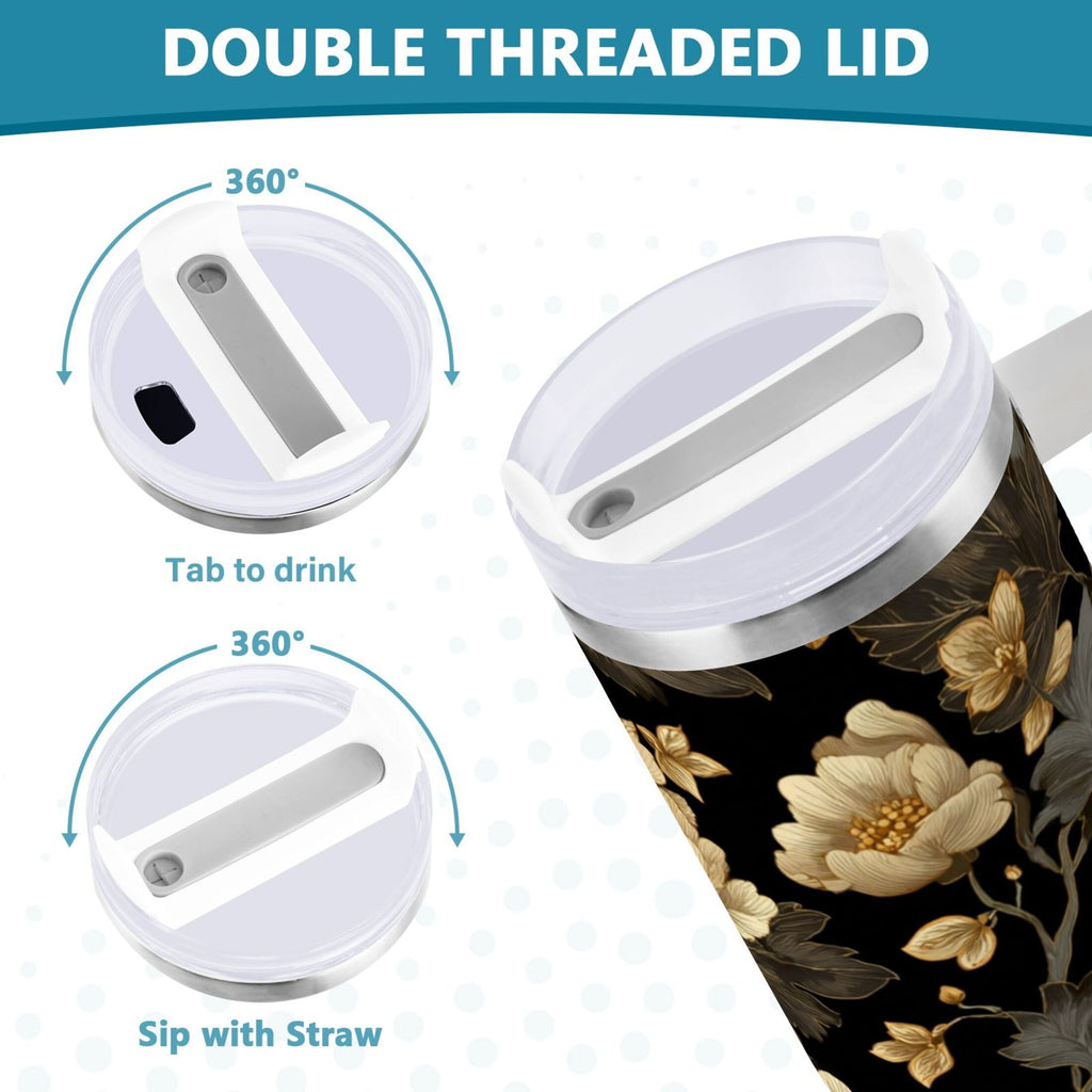 30 oz Insulated Stainless Steel Tumbler Double Wall Stainless Steel Tumbler with 2-Way Drinking Elegant Beige Floral | TBIG
