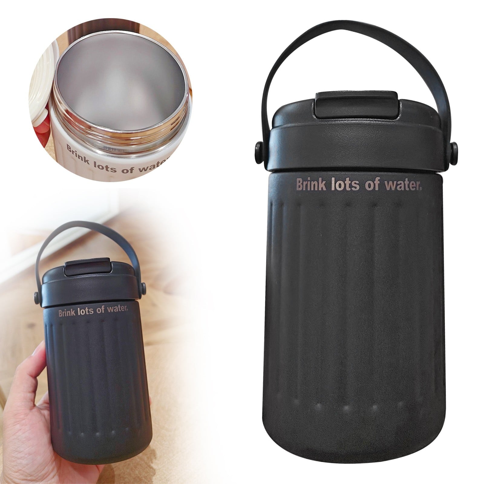 BinKFF Simple Modern Travel Coffee Mug, Insulated Coffee Tumblers with Lid, Double Walled Iced Travel Coffee Mug for Woman and Man Stainless Steel Tumbler with Handle | 43AB