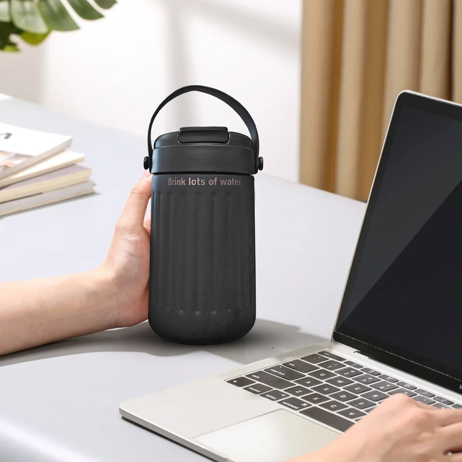 BinKFF Simple Modern Travel Coffee Mug, Insulated Coffee Tumblers with Lid, Double Walled Iced Travel Coffee Mug for Woman and Man Stainless Steel Tumbler with Handle | 43AB