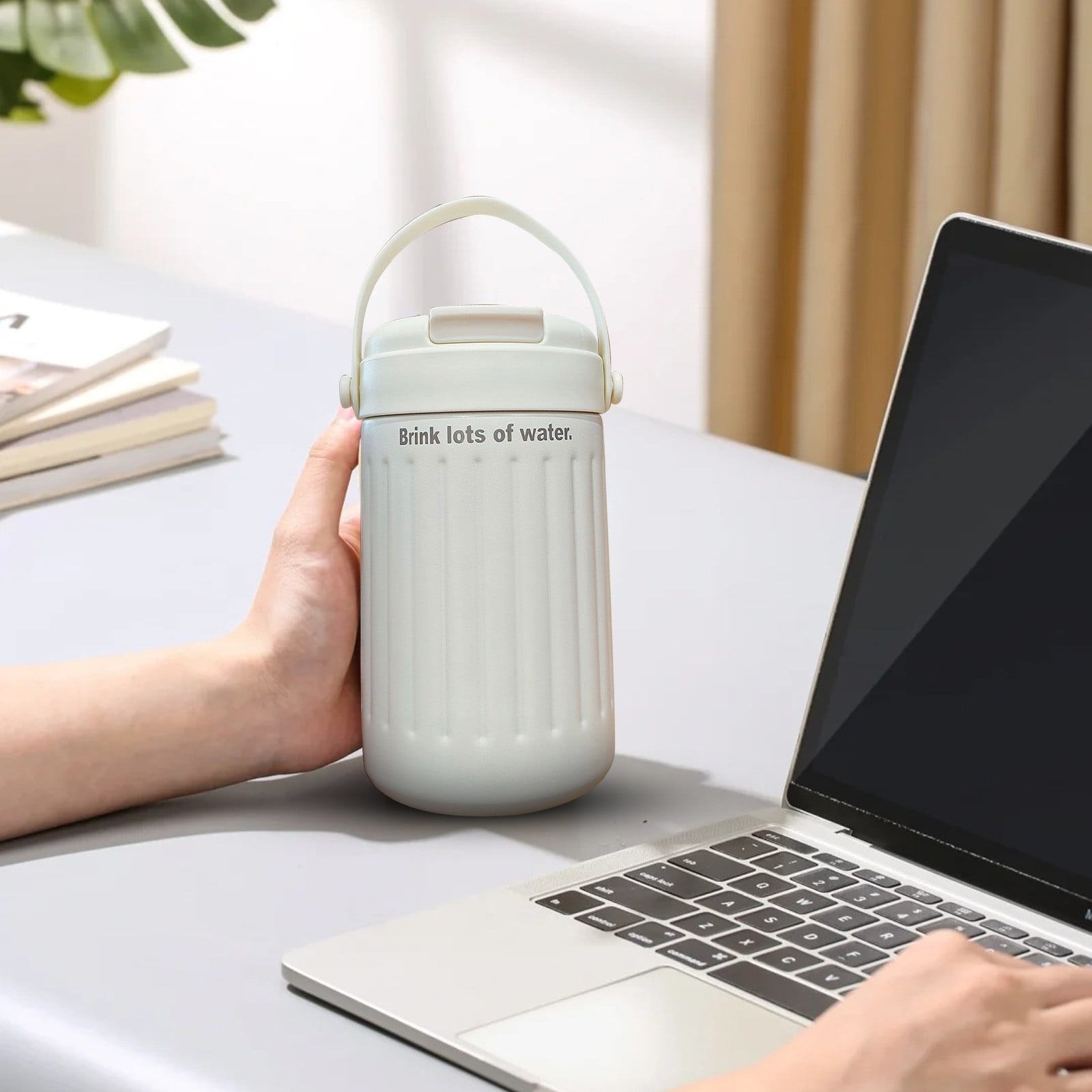 BinKFF Simple Modern Travel Coffee Mug, Insulated Coffee Tumblers with Lid, Double Walled Iced Travel Coffee Mug for Woman and Man Stainless Steel Tumbler with Handle | 43AB
