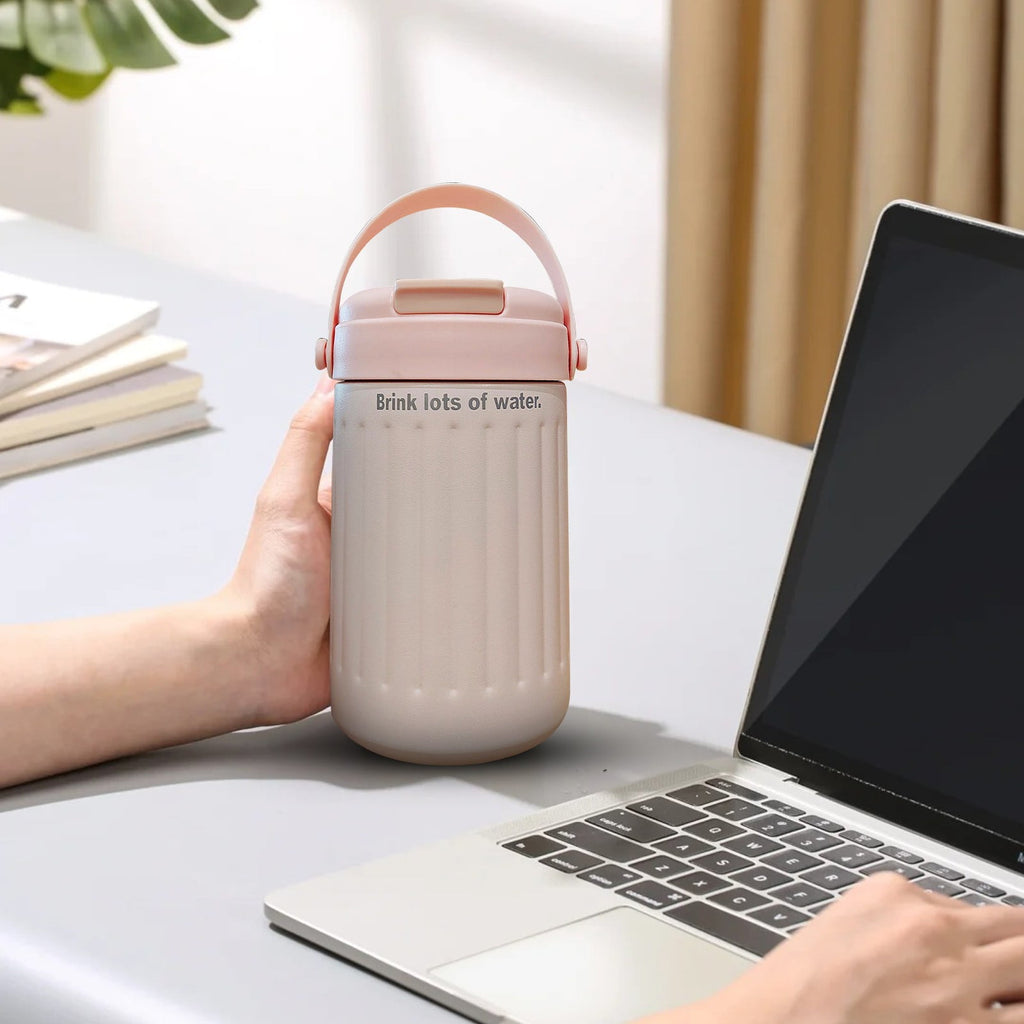BinKFF Simple Modern Travel Coffee Mug, Insulated Coffee Tumblers with Lid, Double Walled Iced Travel Coffee Mug for Woman and Man Stainless Steel Tumbler with Handle | 43AB