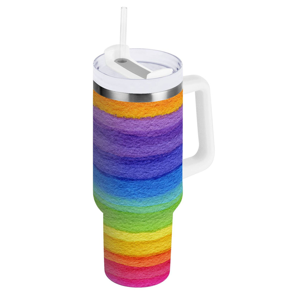 30 oz Insulated Stainless Steel Tumbler Double Wall Stainless Steel Tumbler with 2-Way Drinking Watercolor Rainbow Colors | P02C