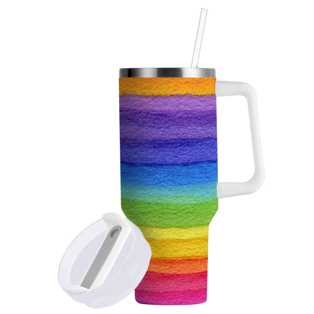 30 oz Insulated Stainless Steel Tumbler Double Wall Stainless Steel Tumbler with 2-Way Drinking Watercolor Rainbow Colors | P02C