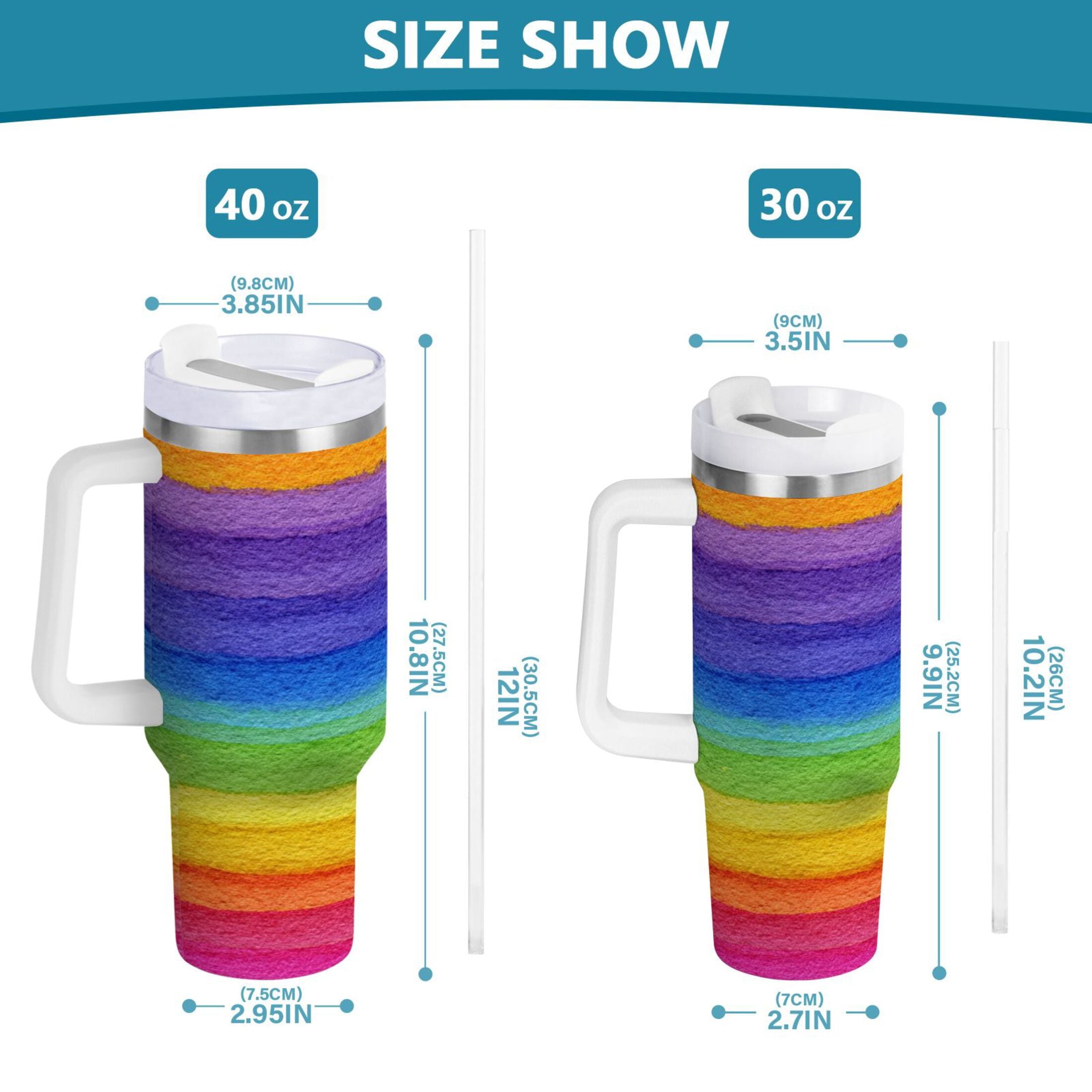30 oz Insulated Stainless Steel Tumbler Double Wall Stainless Steel Tumbler with 2-Way Drinking Watercolor Rainbow Colors | P02C