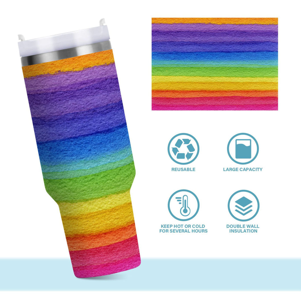 30 oz Insulated Stainless Steel Tumbler Double Wall Stainless Steel Tumbler with 2-Way Drinking Watercolor Rainbow Colors | P02C