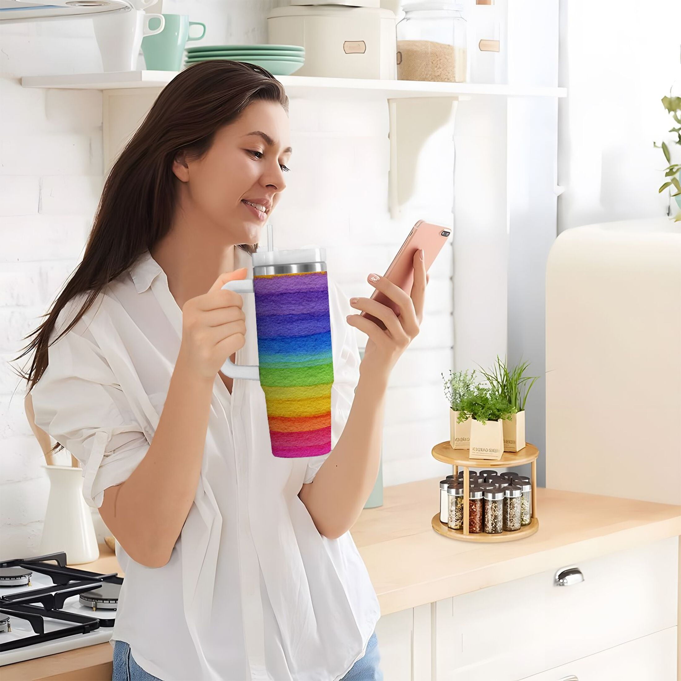 30 oz Insulated Stainless Steel Tumbler Double Wall Stainless Steel Tumbler with 2-Way Drinking Watercolor Rainbow Colors | P02C