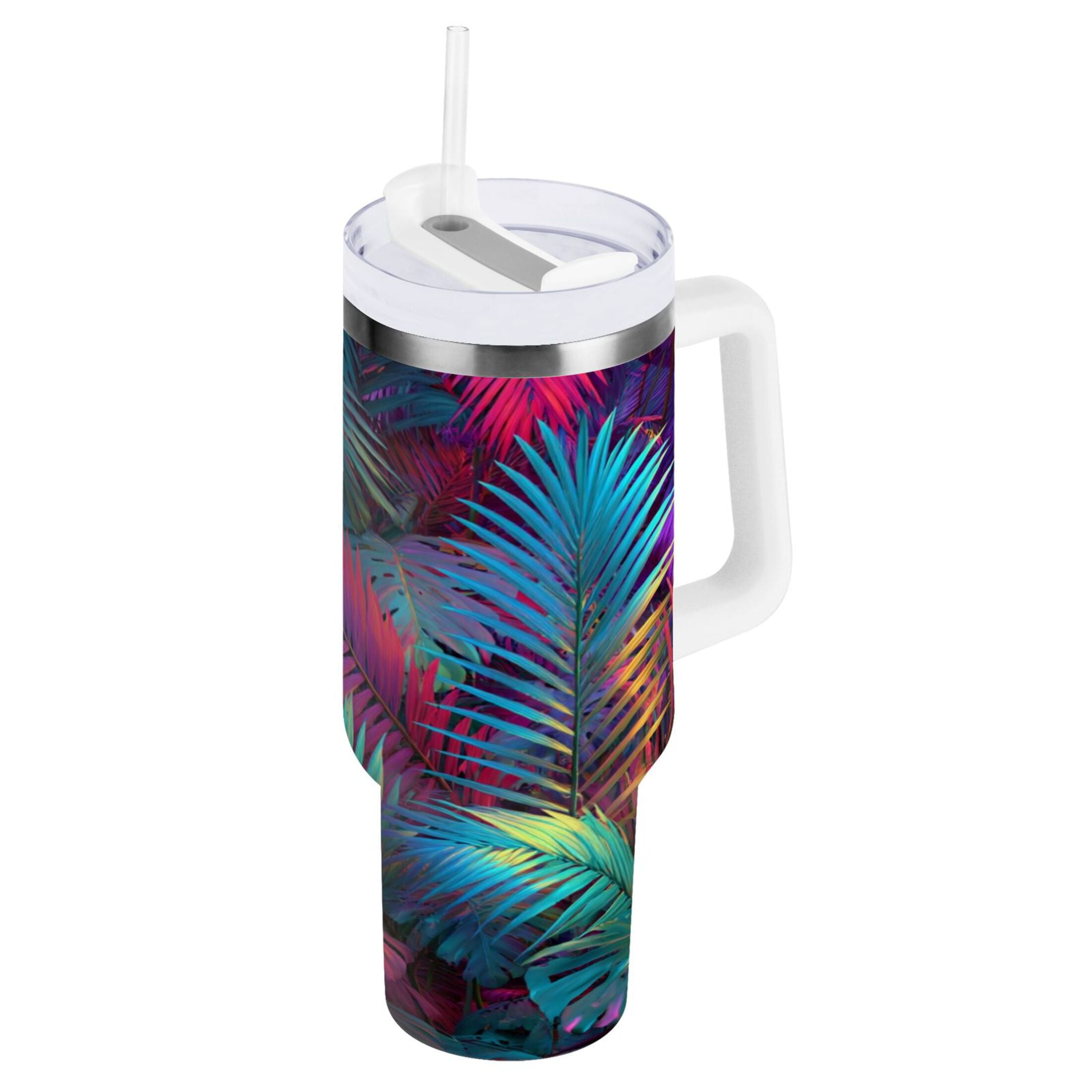 30 oz Insulated Stainless Steel Tumbler Double Wall Stainless Steel Tumbler with 2-Way Drinking Vibrant and Shimmering Jungle | MC1U