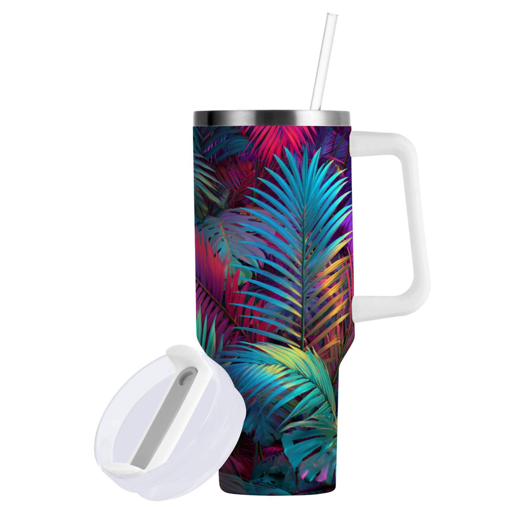 30 oz Insulated Stainless Steel Tumbler Double Wall Stainless Steel Tumbler with 2-Way Drinking Vibrant and Shimmering Jungle | MC1U
