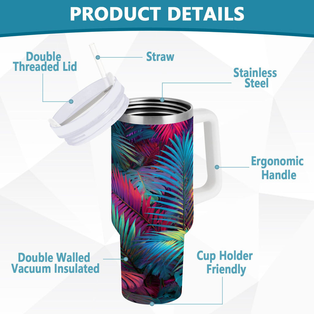 30 oz Insulated Stainless Steel Tumbler Double Wall Stainless Steel Tumbler with 2-Way Drinking Vibrant and Shimmering Jungle | MC1U