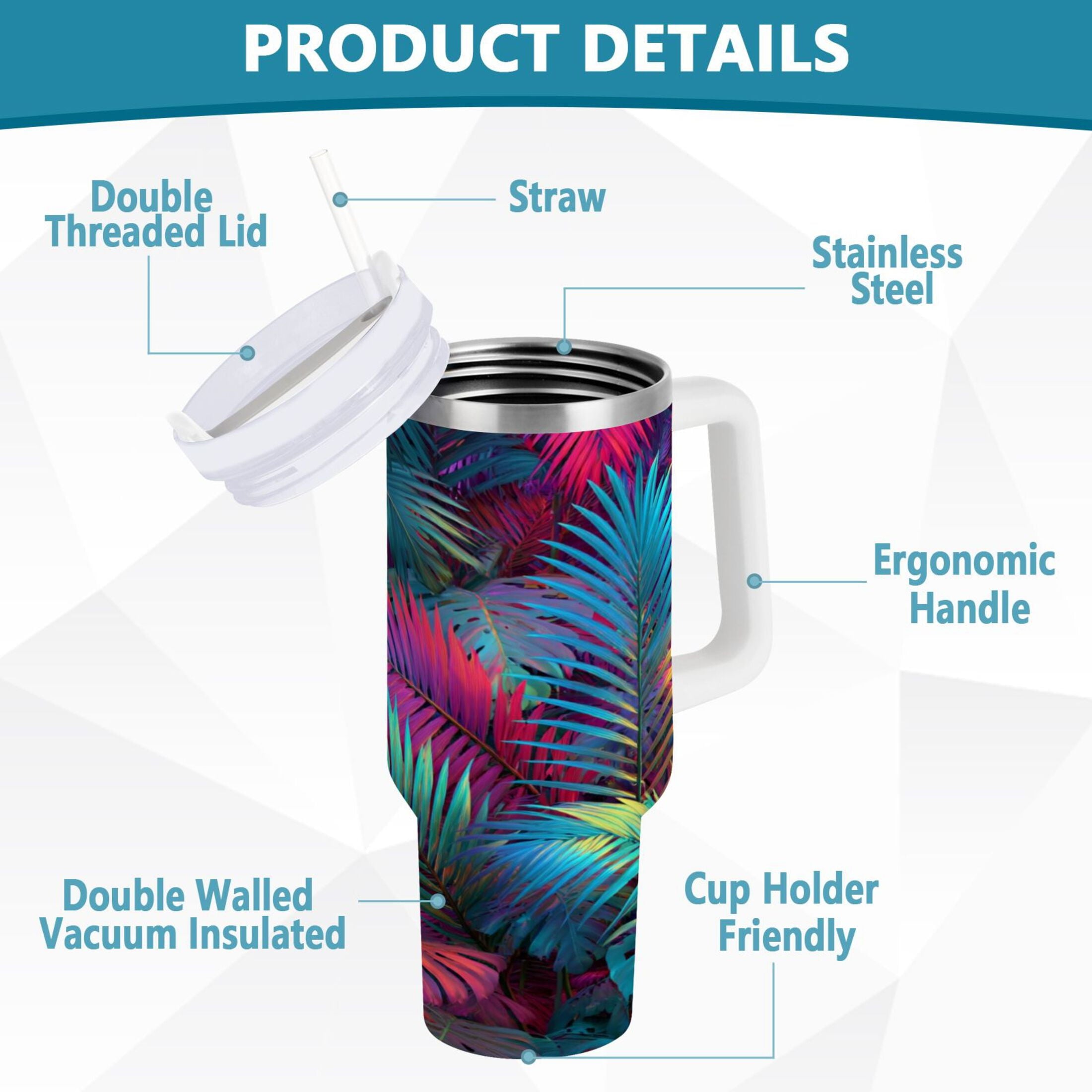 30 oz Insulated Stainless Steel Tumbler Double Wall Stainless Steel Tumbler with 2-Way Drinking Vibrant and Shimmering Jungle | MC1U