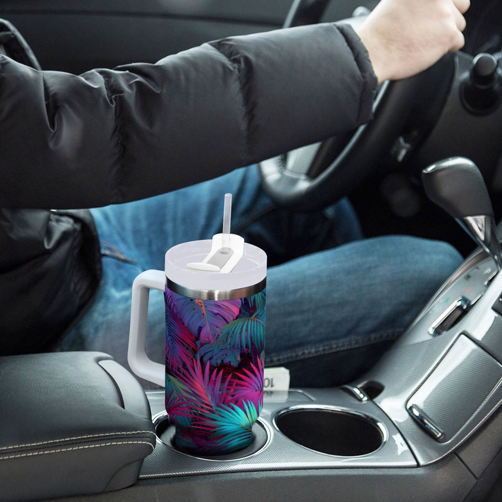 30 oz Insulated Stainless Steel Tumbler Double Wall Stainless Steel Tumbler with 2-Way Drinking Vibrant and Shimmering Jungle | MC1U