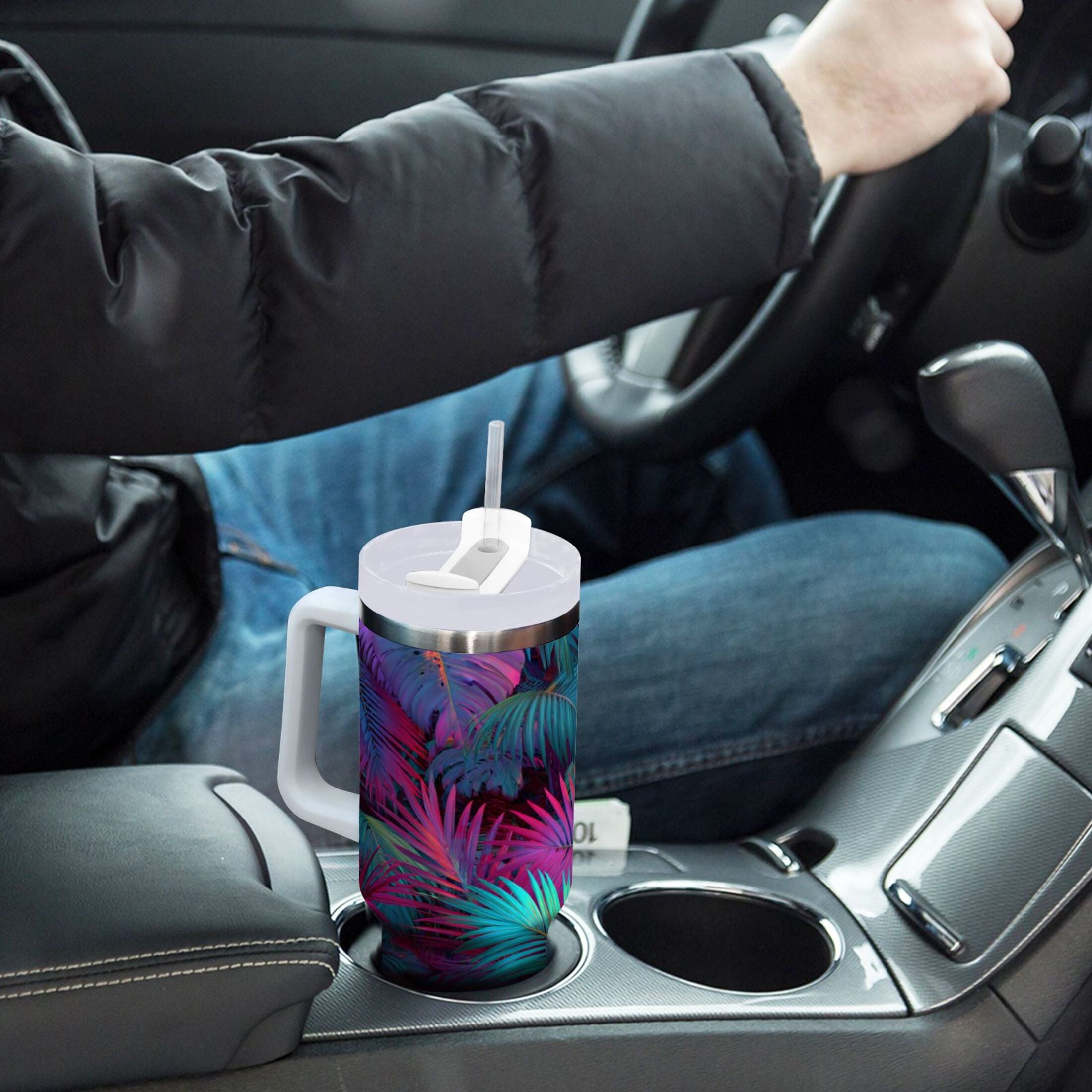 30 oz Insulated Stainless Steel Tumbler Double Wall Stainless Steel Tumbler with 2-Way Drinking Vibrant and Shimmering Jungle | MC1U