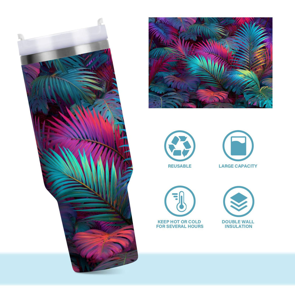 30 oz Insulated Stainless Steel Tumbler Double Wall Stainless Steel Tumbler with 2-Way Drinking Vibrant and Shimmering Jungle | MC1U