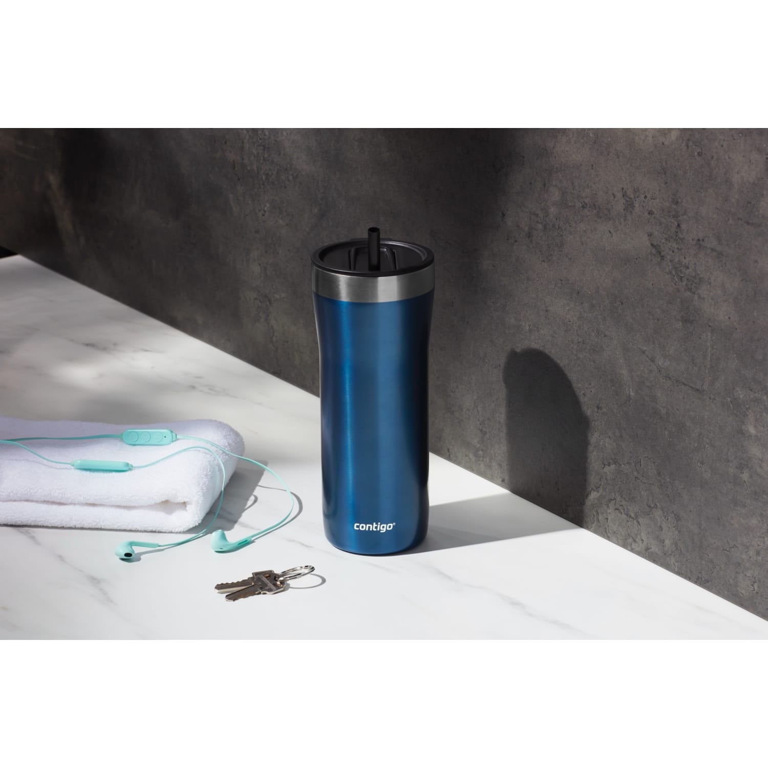 Contigo Streeterville Stainless Steel Tumbler with Plastic Straw and Splash-Proof Lid, Licorice, 32 fl. oz | CGGX
