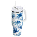 30 oz Insulated Stainless Steel Tumbler Double Wall Stainless Steel Tumbler with 2-Way Drinking Abstract Blue Maple Leaves | TZZM
