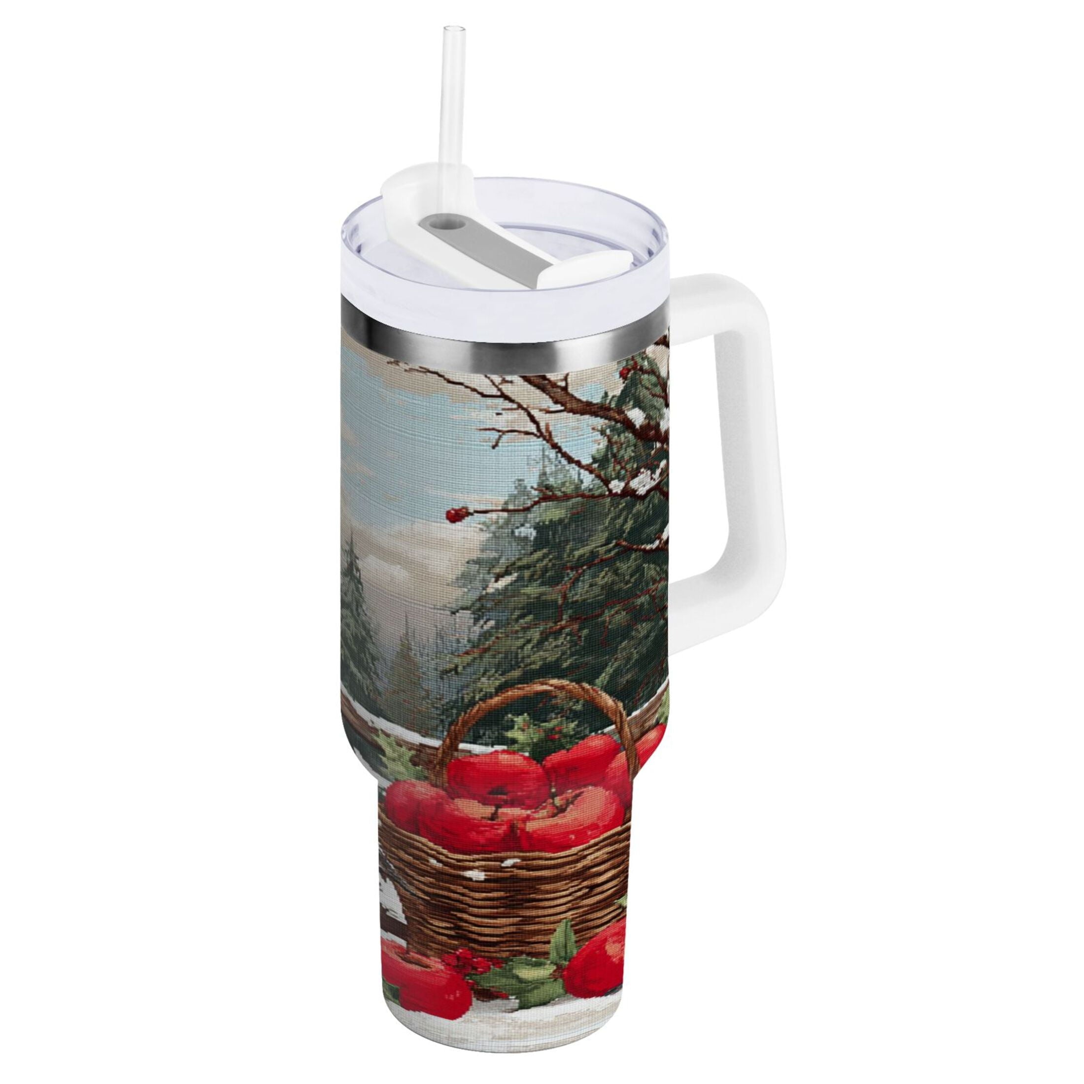 30 oz Insulated Stainless Steel Tumbler Double Wall Stainless Steel Tumbler with 2-Way Drinking Apples and Baskets | YUG8
