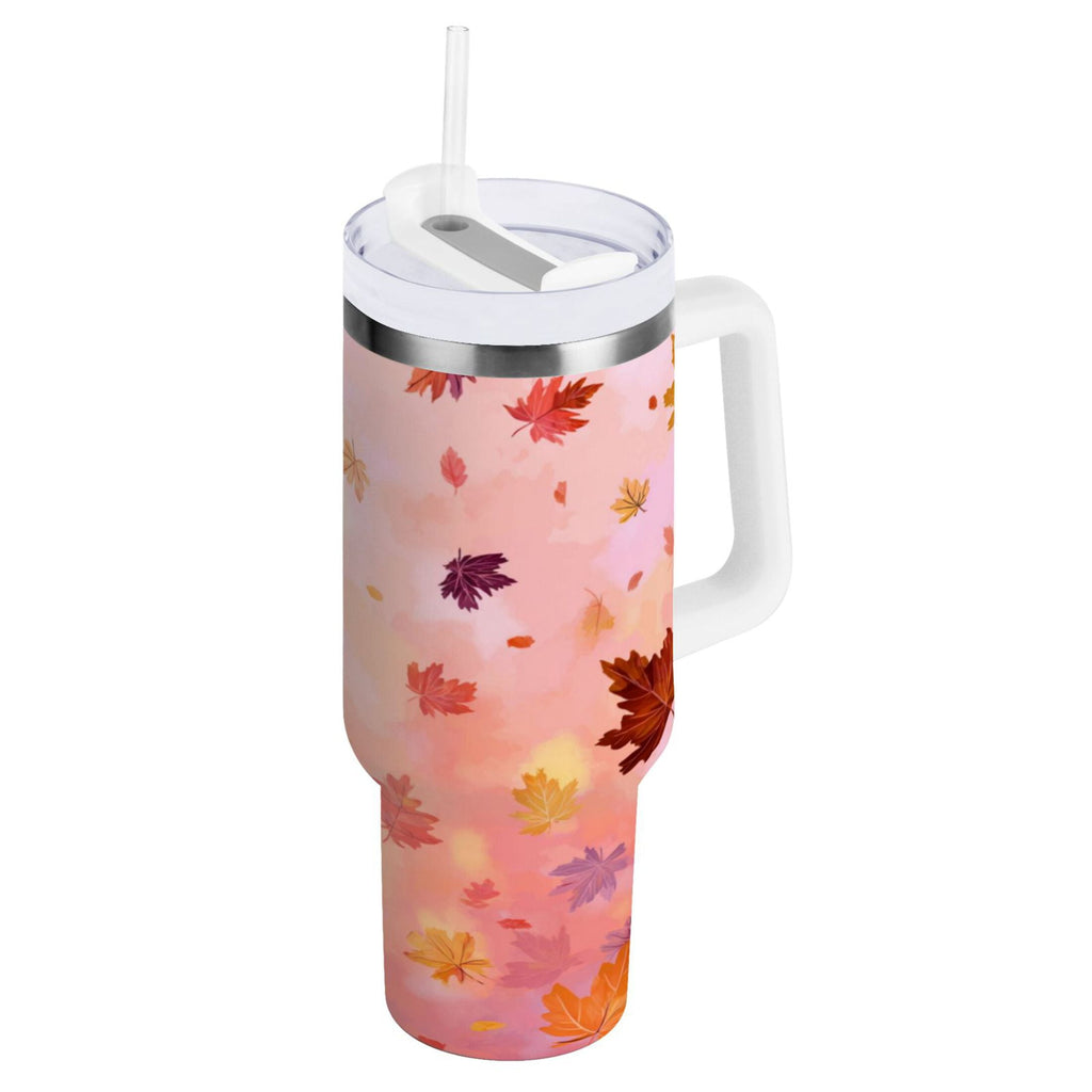 30 oz Insulated Stainless Steel Tumbler Double Wall Stainless Steel Tumbler with 2-Way Drinking Autumn Leaves Falling | Q662
